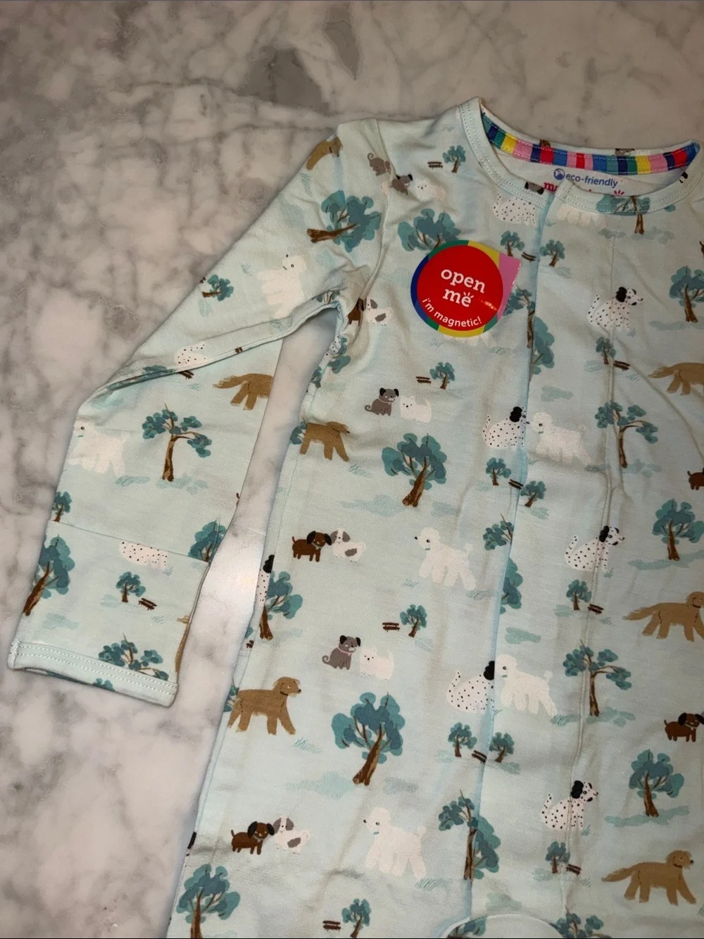 NWT Magnetic Me Modal Light Blue Animal Print Footed One-Piece 3/6M